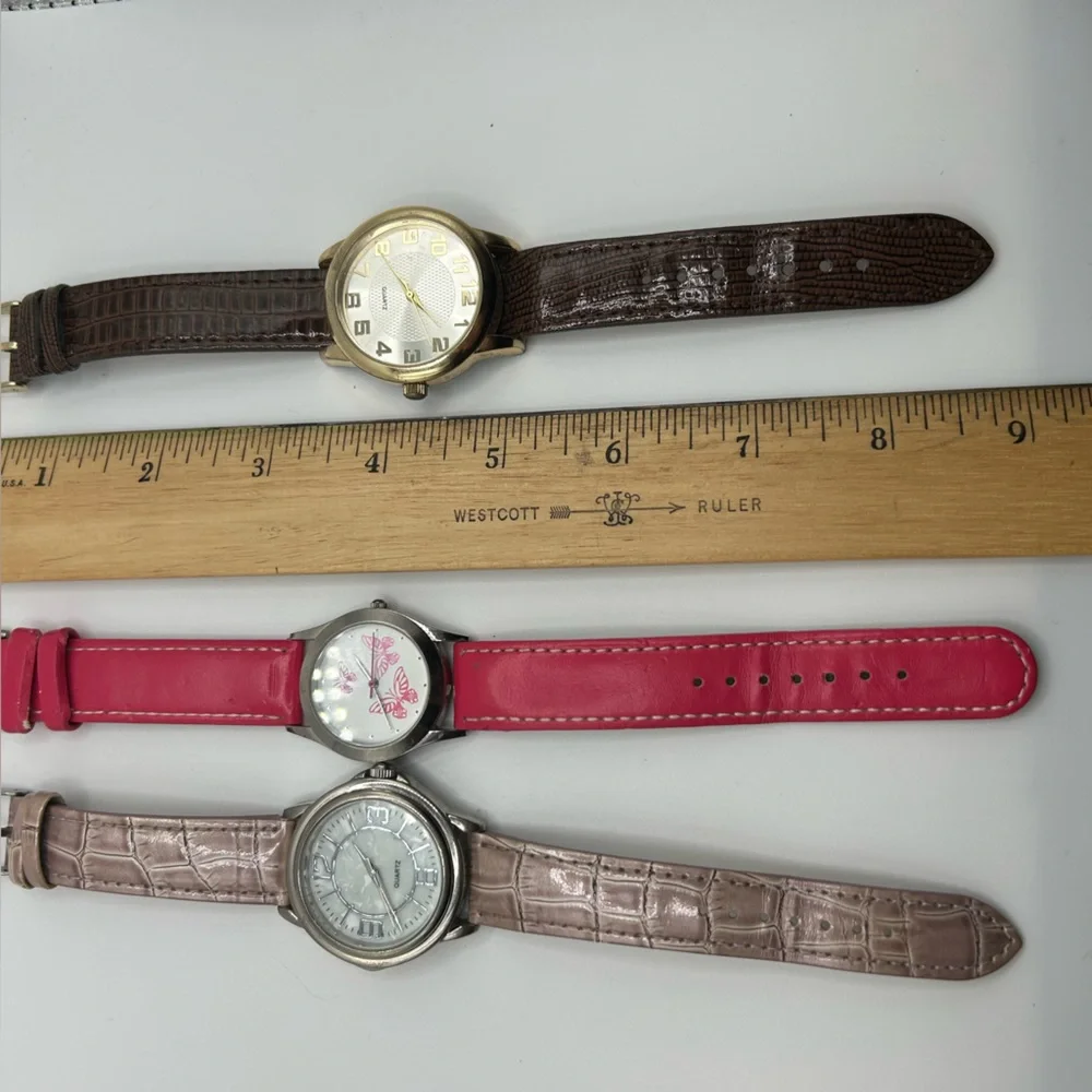 Set of Three Women's Fashion Watches - Pink, Tan & Brown Straps